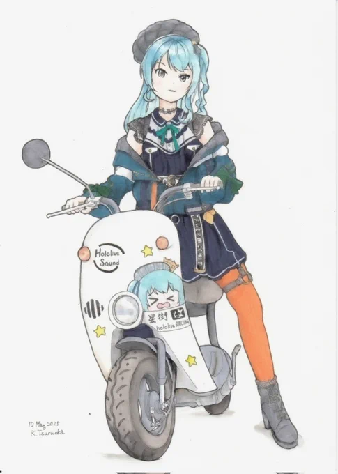 Suzuki Choinori + 星街すいせい描いてみました!驚いているのは本人じゃなくて、チョイノリに貼られたステッカーのほうですが。どうでしょう?星街は公式サイトの絵を元にして描いたのですが、滅茶苦茶複雑で大変でした。 