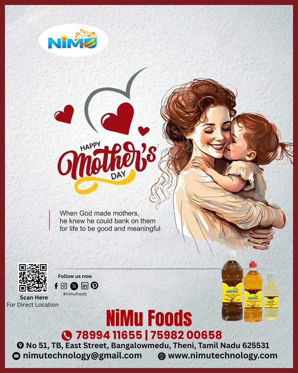 NiMuFoods's tweet photo. Happy Mothers Day

📍 No 51, TB, East Street, Bangalowmedu,
Theni, Tamil Nadu 625531
📲78994 11655/75982 00658
📧Mail Id: nimutechnology@gmail.com
🌐Web:https://t.co/uX550qsn86 https://t.co/iFltahaars