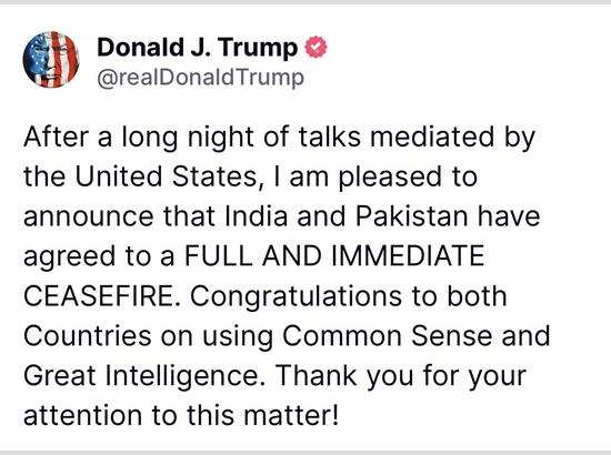 ca_dharmavat's tweet photo. #ceasefire between India and Pakistan annuonced by Trump https://t.co/TsZTTS2pHY