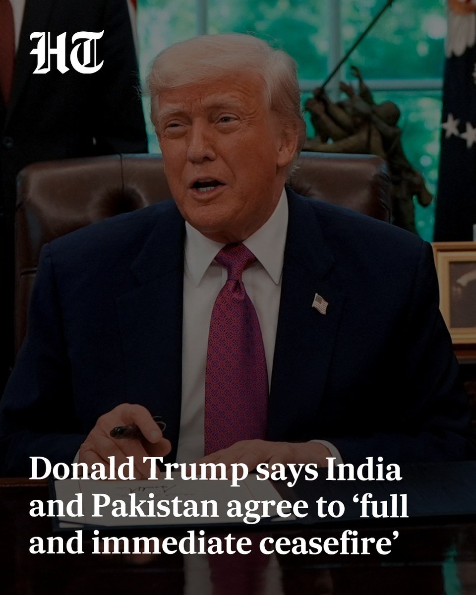 🚨US President Donald Trump said that after a long night of talks mediated by the United States, India and Pakistan have agreed to a full and immediate ceasefire.

More details : hindustantimes.com/world-news/don…