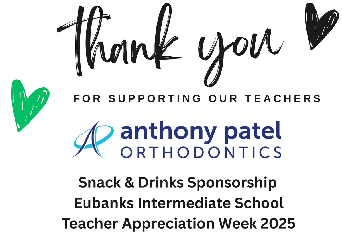 We would like to thank Anthony Patel Orthodontics for donating snacks and drinks to our teachers and staff to help celebrate our teachers and staff during EIS Teacher Appreciation Week 2025.  Thank you for supporting our teachers!