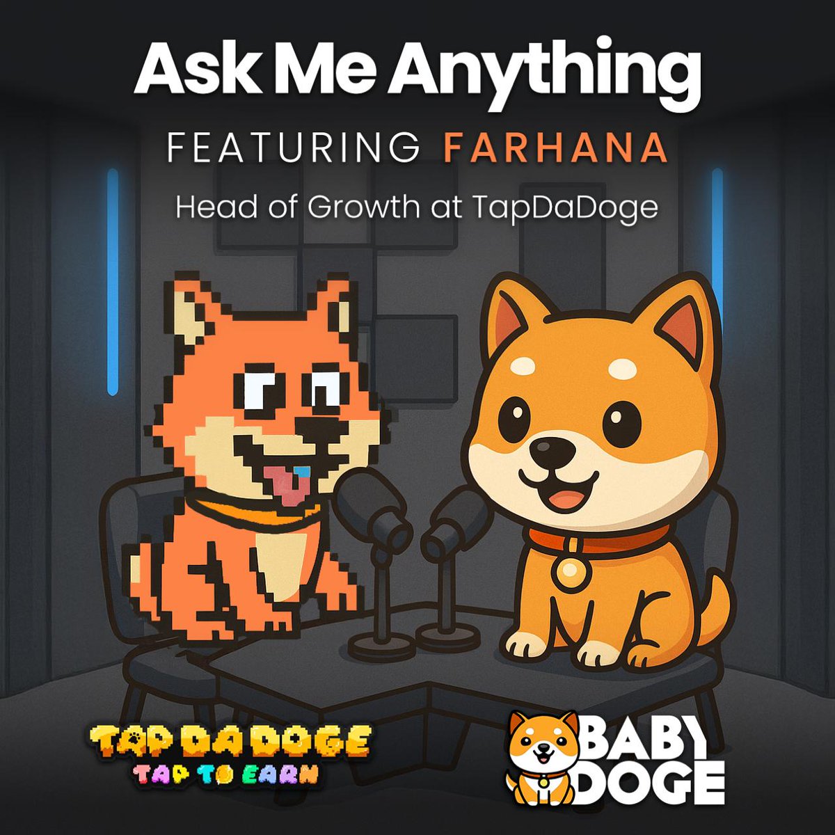 Baby Doge (@babydogecoin) on Twitter photo 🎤 AMA ALERT: BabyDoge x TapDaDoge
🗓 Monday | 4PM UTC
🎮Topic: Game Overview + BNB Chain Features
🎁 $500 USDT Prize Pool
Joining us: Farhana, Head of Growth <a href="/TapDaDoge/">Tap Da Doge</a>
Set your reminders here: x.com/i/spaces/1yoJM…
Bring your best questions — and maybe win BIG!🔥
Drop 🎤 AMA ALERT: BabyDoge x TapDaDoge
🗓 Monday | 4PM UTC
🎮Topic: Game Overview + BNB Chain Features
🎁 $500 USDT Prize Pool
Joining us: Farhana, Head of Growth <a href="/TapDaDoge/">Tap Da Doge</a>
Set your reminders here: x.com/i/spaces/1yoJM…
Bring your best questions — and maybe win BIG!🔥
Drop