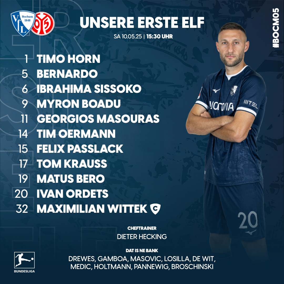 VfL Bochum 1848 (@vflbochum1848ev) on Twitter photo Unser Team für die Partie gegen den <a href="/1FSVMainz05/">1. FSV Mainz 05</a>!
Boadu rückt für den verletzten Hoffi in die Startelf.
Wie #BOCM05 verläuft, das erfahrt ihr im Matchcenter auf vfl-bochum.de und in der App!📲 Unser Team für die Partie gegen den <a href="/1FSVMainz05/">1. FSV Mainz 05</a>!
Boadu rückt für den verletzten Hoffi in die Startelf.
Wie #BOCM05 verläuft, das erfahrt ihr im Matchcenter auf vfl-bochum.de und in der App!📲