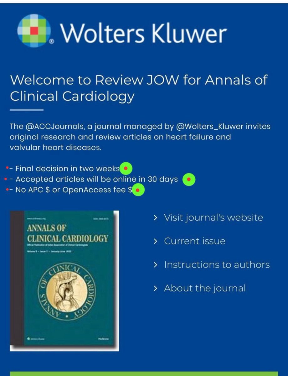 🧿Open Access - Wolters Kluwer 📍
🛎️FREE ‼️
🅾️No charges or APC 💲💲fee ‼️
📈Final Decision in 2 weeks 🧿
📚Article will be published online AOP in 30 days♻️ : journals.lww.com/accd/pages/def… ♻️ <a href="/gokselcinier/">Göksel Çinier</a> <a href="/Hragy/">Hany Ragy</a>  <a href="/HanCardiomd/">Henry Han</a> <a href="/TKDsosyal/">Turkish Society of Cardiology</a> <a href="/cerol191/">cerol19</a> <a href="/EvrimSimsek2/">Evrim Simsek</a> <a href="/mertilkerh/">Mert İlker Hayıroğlu</a> <a href="/Drersoy84/">İbrahim Ersoy</a>