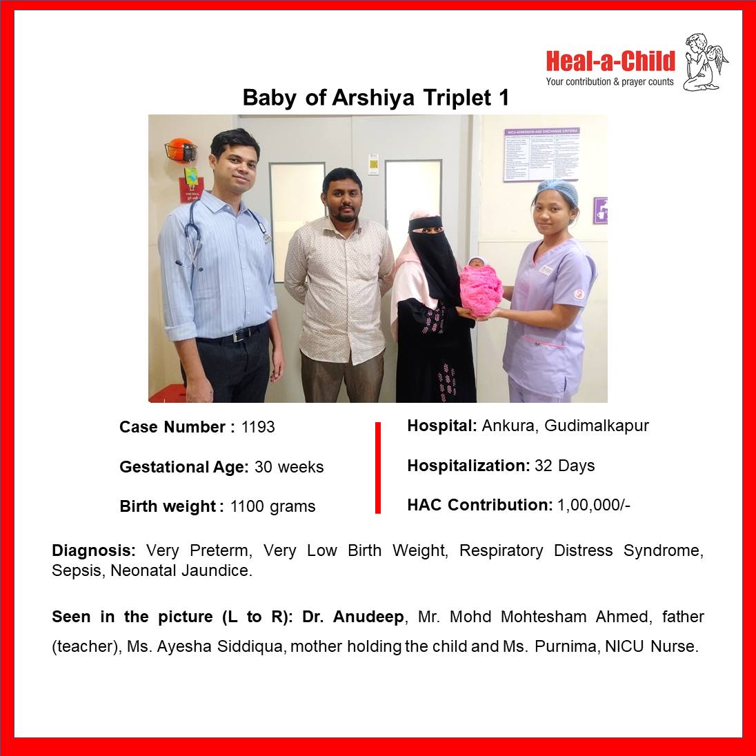 Baby of Arshiya Triplet 1 #discharged after 32 days of care from <a href="/ankurahospitals/">Ankura Hospitals</a>