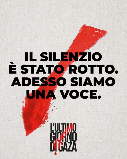 Il silenzio. Non il silenzio di Gaza e dei palestinesi, che non hanno mai smesso di parlare, parlare, parlare, chiedere dignità e giustizia, usare le parole-le voci-le immagini che ci hanno informato per un anno e mezzo. E nei decenni precedenti.
Il silenzio: il nostro silenzio