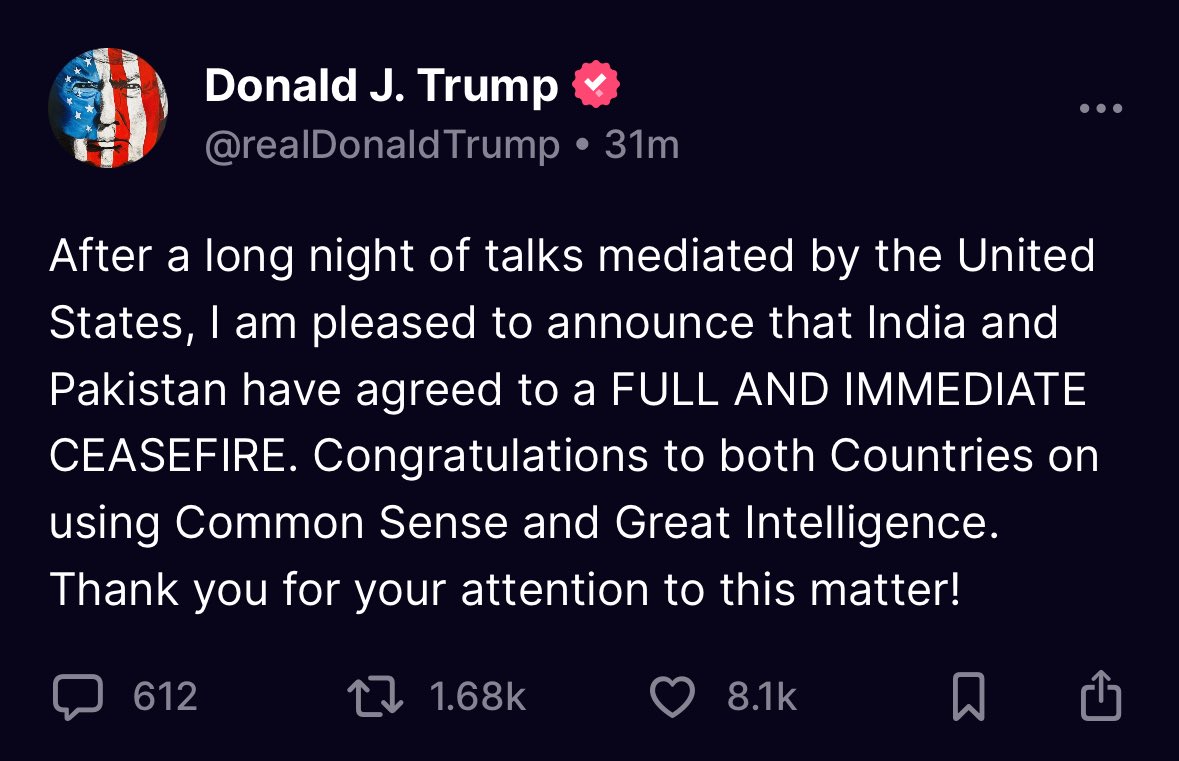🟦"Storico Accordo: Pakistan e India Concordano un Cessate il Fuoco Mediato da Trump"