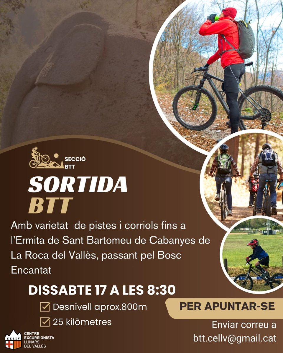 CELlinarsVallès (@cellinarsvalles) on Twitter photo El proper dissabte 17 de maig...
Sortida amb BTT!!🚵🏻♀️🚵🏻♀️
mes informacio i inscripció a
📧btt.cellv@gmail.com
#bicicletamuntanya #ciclismo #bicicleta #ciclista #btt
#montanyaBTT #cellvBTT El proper dissabte 17 de maig...
Sortida amb BTT!!🚵🏻♀️🚵🏻♀️
mes informacio i inscripció a
📧btt.cellv@gmail.com
#bicicletamuntanya #ciclismo #bicicleta #ciclista #btt
#montanyaBTT #cellvBTT