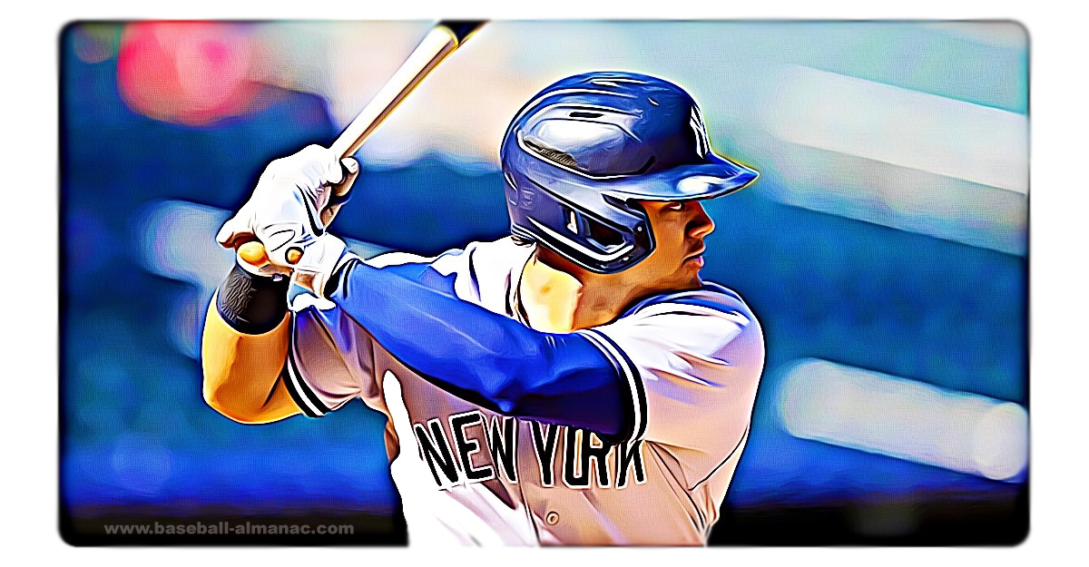 Joe DiMaggio. Mickey Mantle. Jasson Domínguez? The rising star etched his name alongside Yankees royalty with a record-setting performance, surpassing two of the franchise's all-time greats. Full story on Baseball Almanac! ❤️⚾️ [baseball-almanac.com/players/player…]