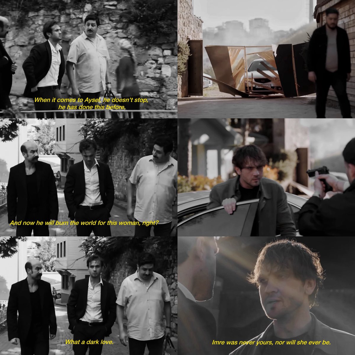 DE_L0ver4ever's tweet image. devran used to be so unsettled by the depth of his father’s love for aysel, he couldn’t fathom putting a man in the hospital over a woman. now he’s declared war on a mafia boss &amp;amp; crashed his car through his gates, all bc the mafia man dared speak to imre. #characterdevelopment ✨