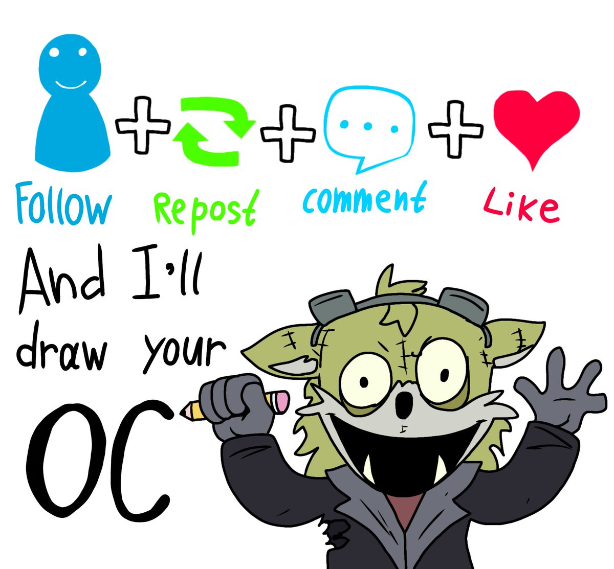And again. 
Follow + Repost + Comment + Like -> and I'll sketch your OC:D