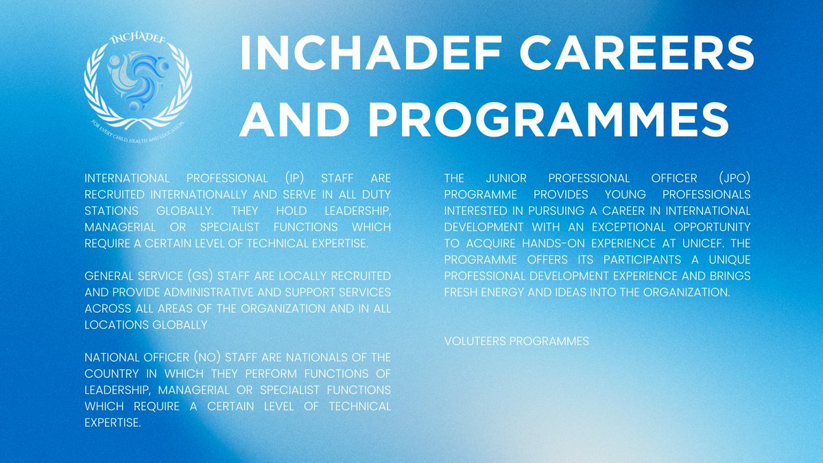 INCHADEF 𝗖𝗔𝗥𝗘𝗘𝗥𝗦 OFFERING. 
REGISTRATION IS OPEN FROM 
MAY 10th - MAY 17th 

Inchadef is currently looking for a team to continue and develop INCHADEF's vision and mission in the future, please follow this thread for further information.