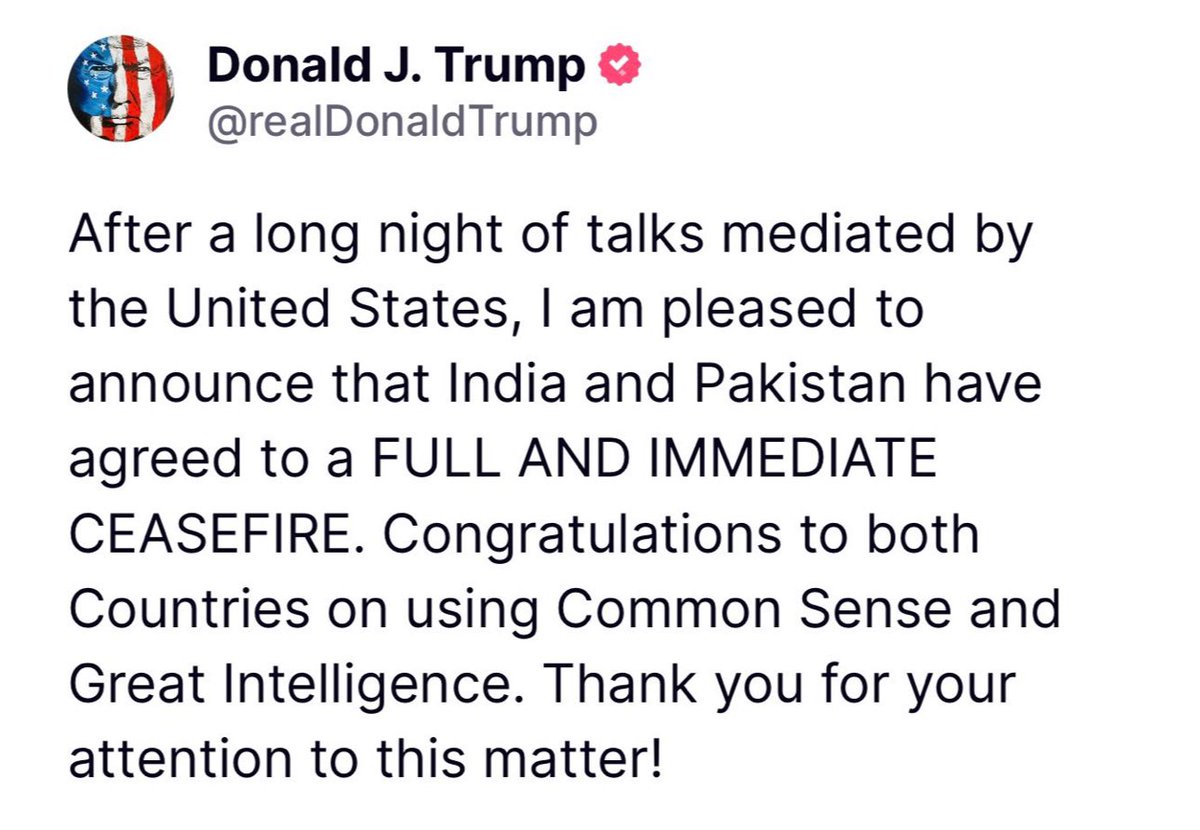 Jamshaid_SEO's tweet photo. Pakistan and India have agreed for a ceasefire, says US President Trump https://t.co/gJr5VKPbEu