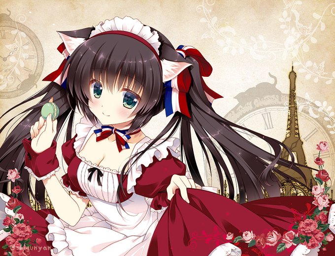 ❤️🖤🐈‍⬛🐈💛💙
#メイドの日  #オリジナル 