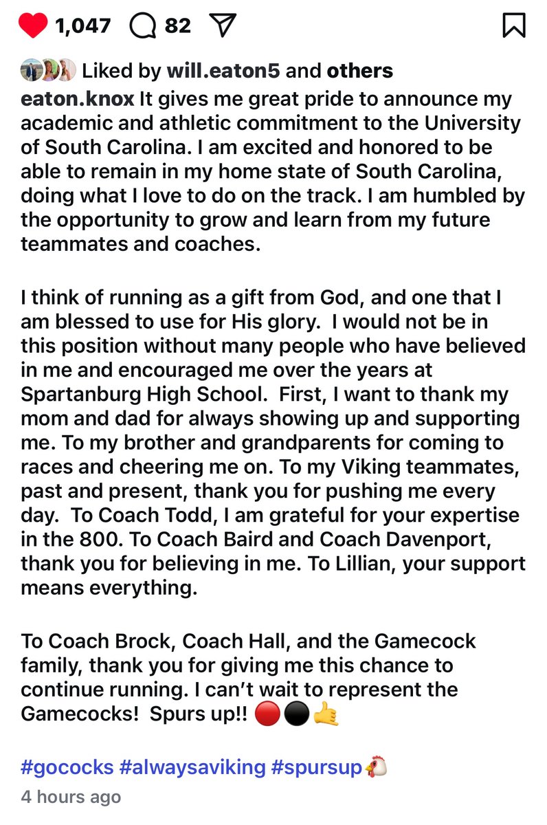 AREaton's tweet image. We’re beyond excited for Knox and this opportunity to run for the University of SC.  Proud of his hard work and commitment over the years; gosh, has it all paid off!  I’m a Gator through and through, but I’ll always cheer for my Knox - even if he is a Gamecock! ❤️🖤