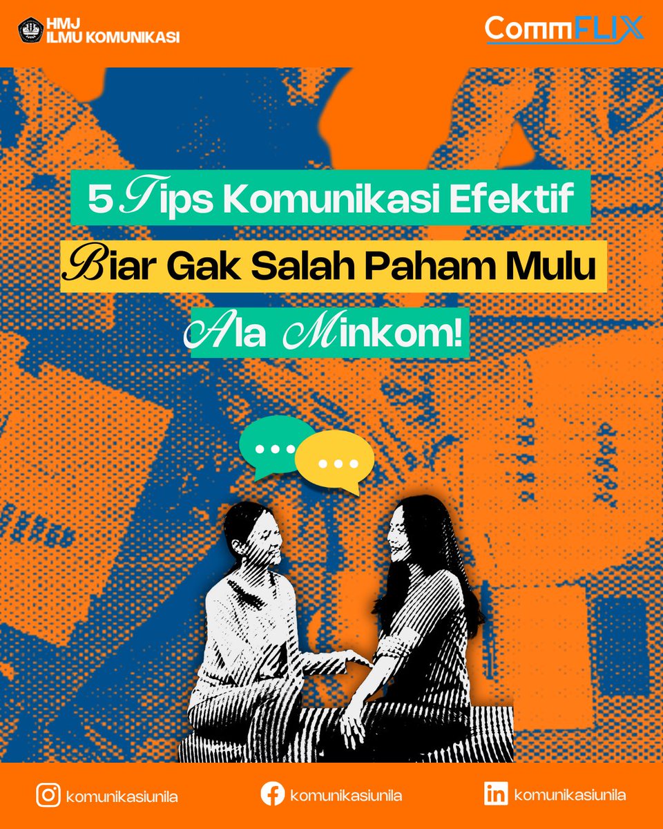 komunikasiunila's tweet image. Hi Commers! 👋🏻
Ngobrol itu gampang, tapi bikin komunikasi nyambung itu butuh skill. Mulai dari dengerin dengan tulus, ngomong yang jelas, sampai gak baperan. Yuk, latihan komunikasi yang sehat dan seru bareng Minkom~
#CommX #CommFLIXsolution #Communila
