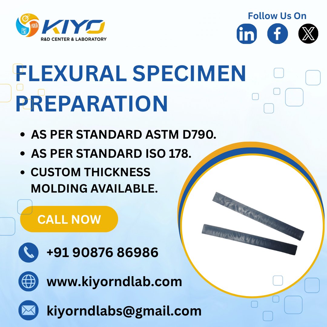 Kiyorndlab's tweet image. Need flexural specimens for ASTM D790 or ISO 178 tests?
We’ve got you covered — including custom thickness molding!
🔬 Trust KIYO R&amp;amp;D Center for precision prep.
#FlexuralTesting #MaterialsLab #ASTMD790 #ISO178