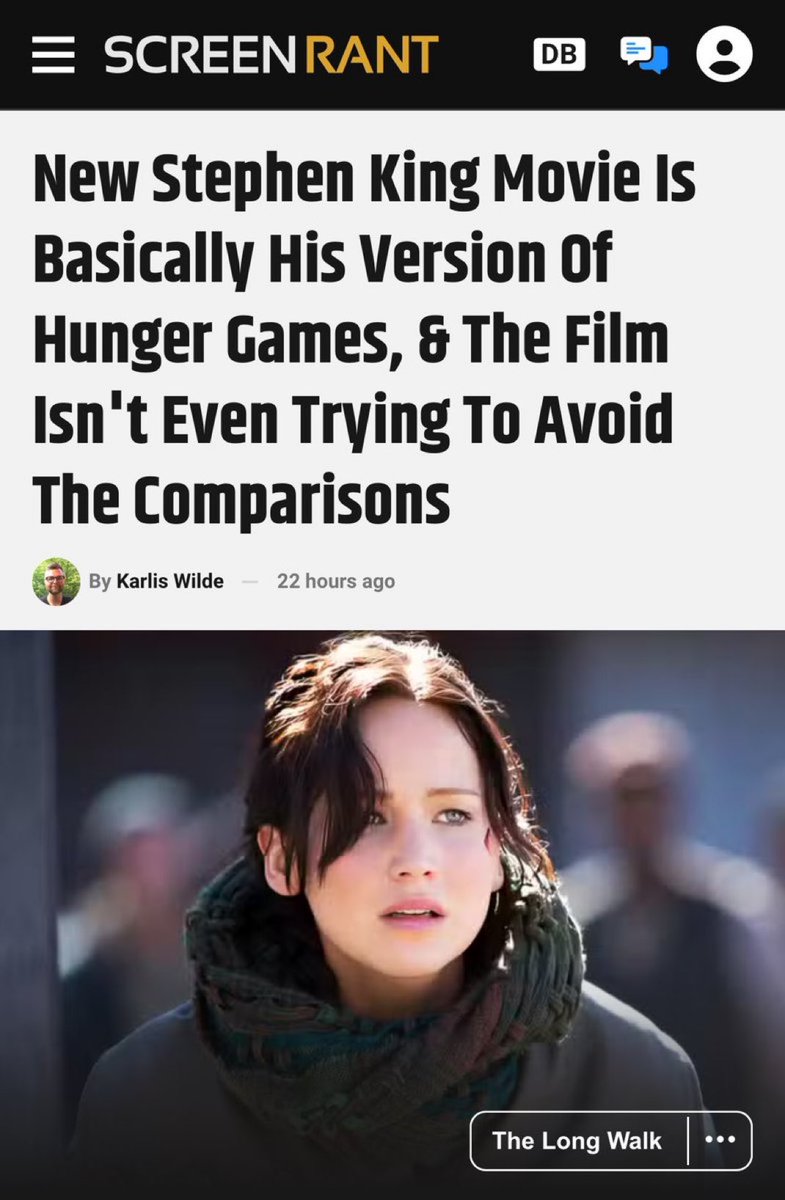 And ScreenRant is basically run by morons. The Long Walk predates Hunger Games by 30 years, you clowns.