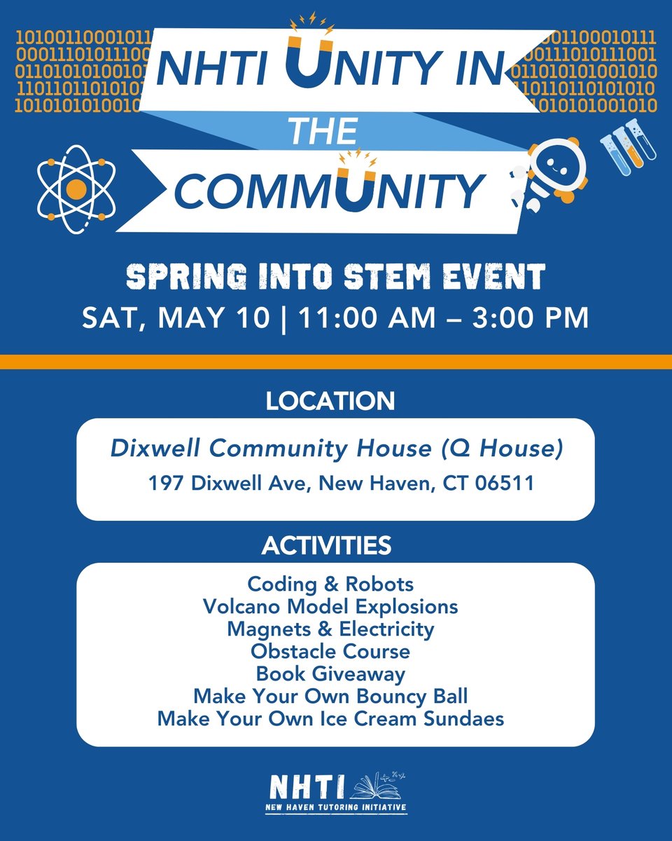 TODAY Unity in the Community will be at the Dixwell Community “Q” House at 11 AM! 

We can’t wait for our little scientists to explore the world of STEM🔬 See you soon!

#nhti #UnityInTheCommunity