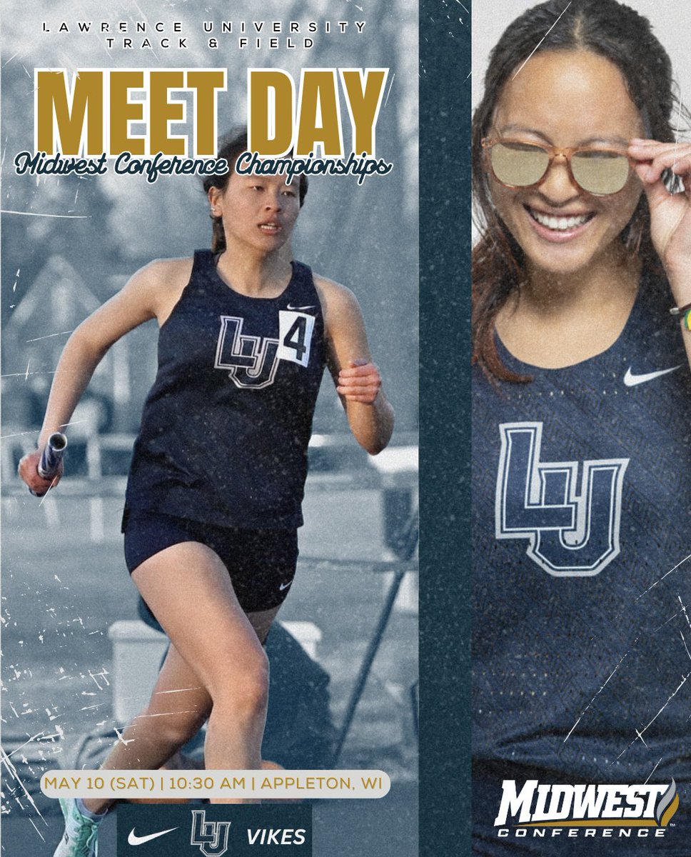 Meet Day!

👟Midwest Conference Championships(Outdoor)Day 2
📍Whiting Track &amp; Field Complex: Appleton, WI 
⏱️ Field: 10:30AM, Track: 12:15PM
📊 results.adkinstrak.com/meets/52734
🎥 vikings.lawrence.edu/watch/?Archive…

#LUTFVikings | #ReadyTheShip