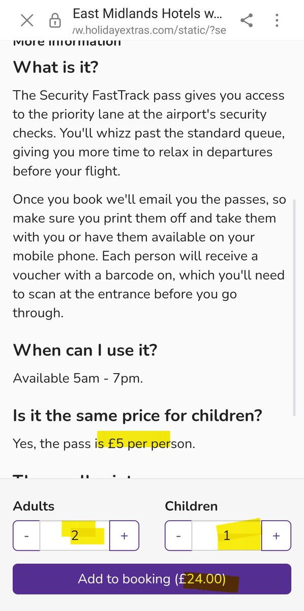 Lady_Jane_T's tweet photo. @HolidayExtras Trying to make a booking and considering adding fast track. App says £5 pp but charging £8. Tried chat, but they gave me a link to buy fast track only and it was £8 despite telling me they had given me a discount code. https://t.co/L3ZKKi5qeY