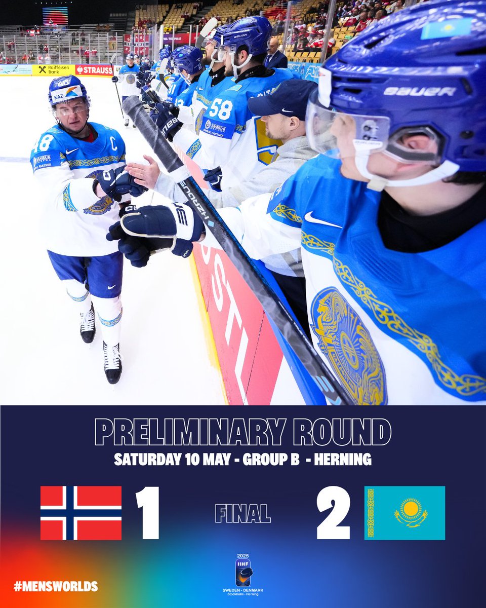 Kazakhstan takes the W over Norway! 🇰🇿👊 #MensWorlds #IIHF

Game recap 🔗 iihf.com/en/events/2025…
