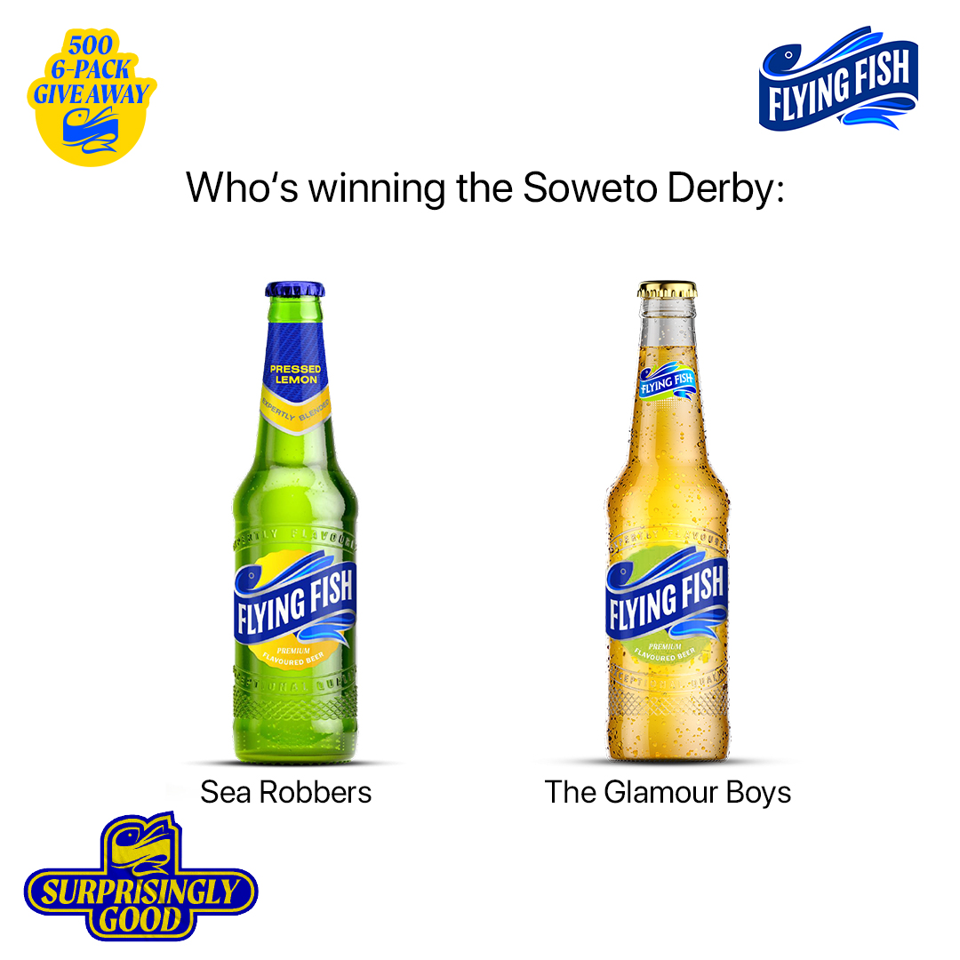 FlyingFishSA's tweet photo. Imagine both flavours come from Soweto… who will be refreshing the country this evening?

QT your pick using #SurprisinglyGood. 
Will it be the Sea Robbers or The Glamour Boys ? We’re dropping 500 six-packs to keep things chilled through the tension https://t.co/3ocLpjYTor