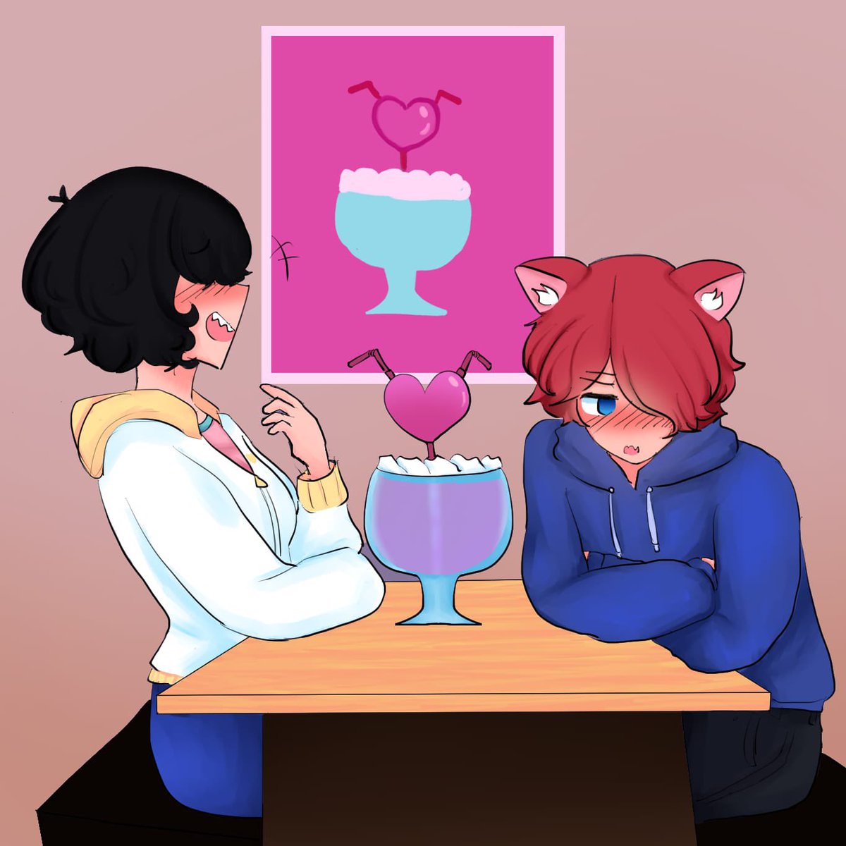 spyro097's tweet image. NUEVO DIBUJO QUE HISO MI AMIGA @mitsu_ki005 !!!!! VALLAN A SEGUIRLA 

(Los personajes son sun de @Demon_knigth y Seiko) 

Seiko andaba en su primera salida con sun el problema es que lo hizo en el día de san Valentín y pues digamos que todo el día pasaron este tipo de cosas