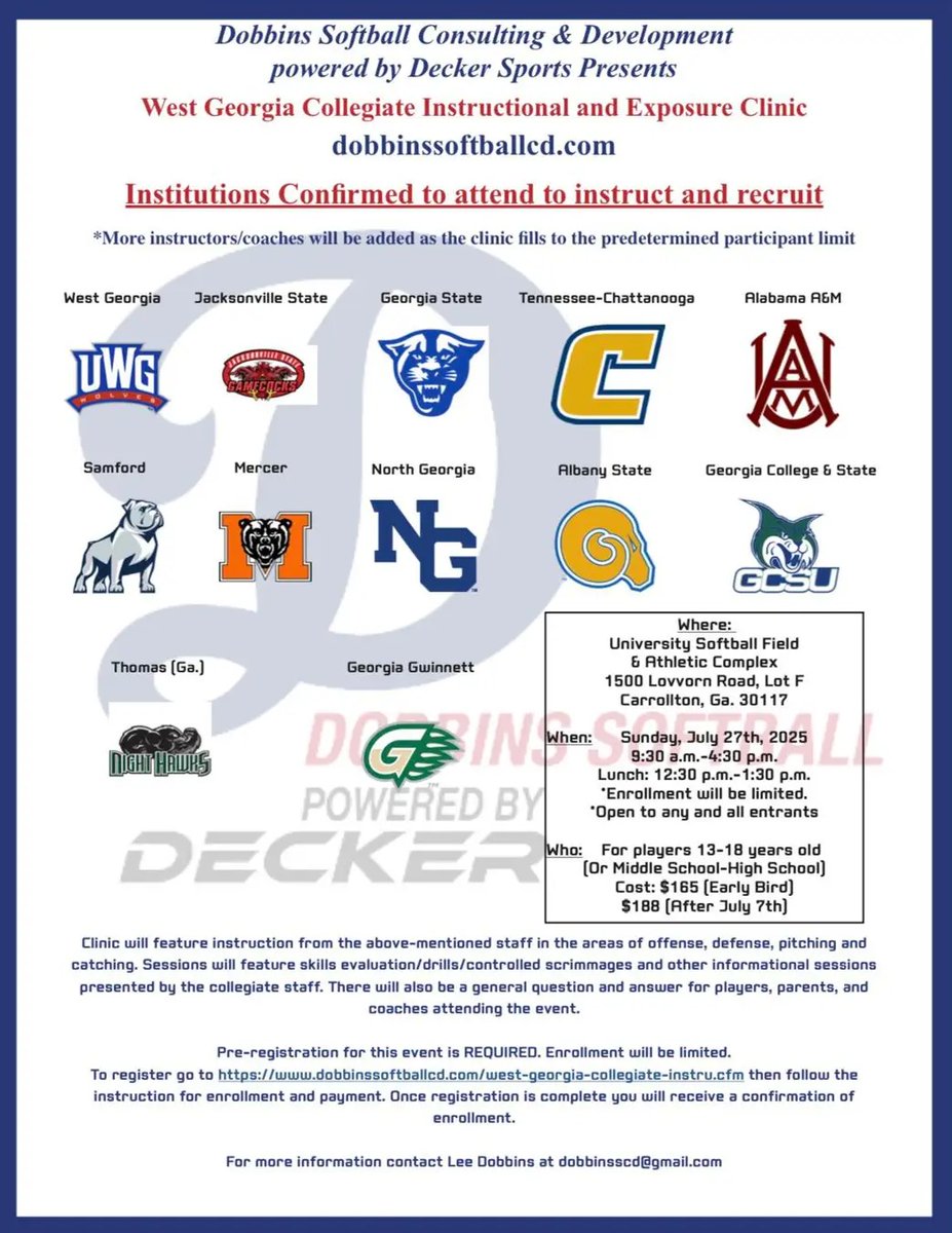Registered for this great exposure clinic hosted by <a href="/UWGSoftball/">West Georgia Softball</a> . Cannot  wait to get out there and work with these schools. 🥎💥