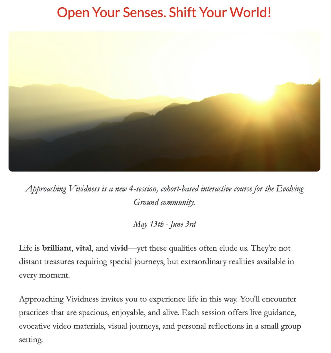 🌅 Approaching Vividness: a new online course in perception, appreciation, energy, and freedom for action. Four sessions on successive Saturdays, starting in a week!

🔗Details and sign-up link in reply tweet⤵️
