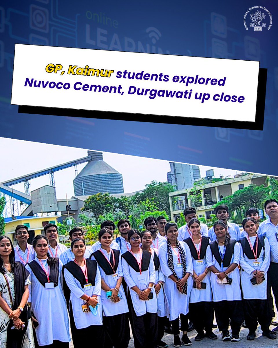 DSTTEBihar's tweet image. Students of Govt Polytechnic, Kaimur (under DSTTE Bihar) visited Nuvoco Cement Plant, Durgawati, to gain real-world industrial knowledge!
Such hands-on exposure boosts skills in innovation, entrepreneurship &amp;amp; practical science.

#PolytechnicEducation #IndustrialVisit #DSTTEBihar