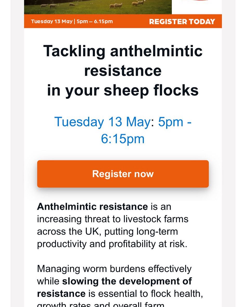 neryswright's tweet image. Top of the list when discussing lamb performance, parasite management is a timely topic.
Join Zoetis, Farmers Weekly, myself and John Yeomans on Tuesday evening’s webinar.
view6.workcast.net/register?cpak=…