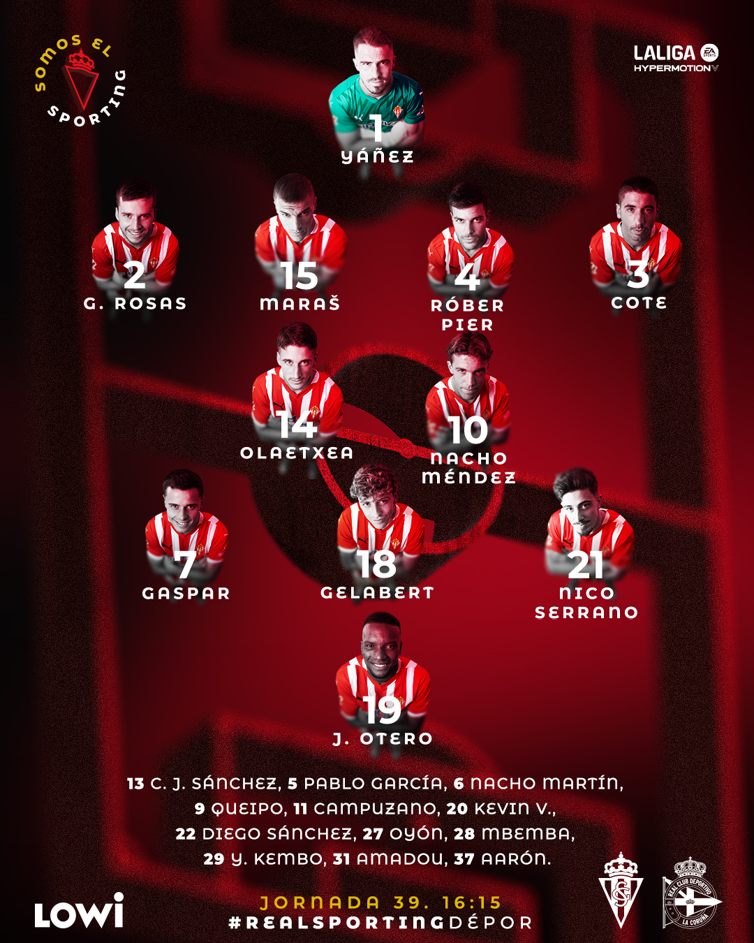 Alineación del Sporting ante el Deportivo.