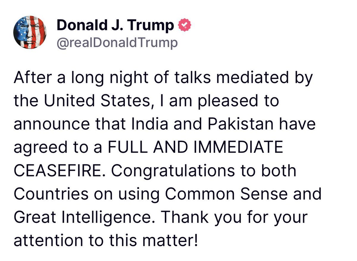 Hahahaha 😂😂😂😂

He just made this up. India and now Pakistan are reporting that they have no idea what he’s talking about.