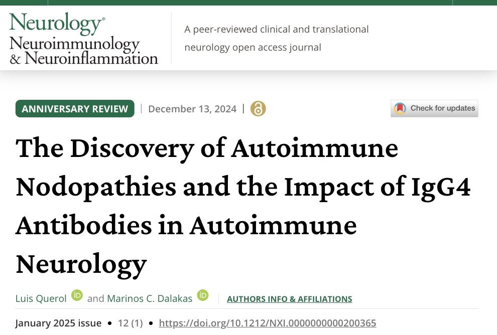 The Discovery of Autoimmune Nodopathies and the Impact of IgG4 Antibodies in Autoimmune Neurology
neurology.org/doi/10.1212/NX…