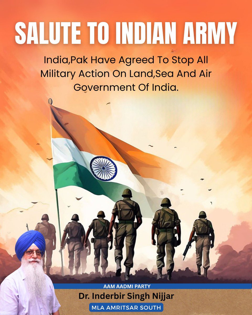NijjarDr's tweet photo. 🇮🇳 ਹੌਸਲੇ ਦੀ ਮਿਸਾਲ , ਸੀਨਾ ਤਾਣ ਕੇ ਬਹਾਦਰੀ — ਸਲਾਮ ਹੈ ਸਾਡੇ ਜਵਾਨਾਂ ਨੂੰ!
ਭਾਰਤ-ਪਾਕਿਸਤਾਨ ਸੀਜ਼ਫਾਇਰ ’ਤੇ ਸਾਡੀ ਭਾਰਤੀ ਫੌਜ ਦੇ ਬਹਾਦੁਰ ਜਵਾਨਾਂ ਦੀ ਵੀਰਤਾ ਅਤੇ ਸੰਕਲਪ ਨੂੰ ਸਲਾਮ।
ਉਨ੍ਹਾਂ ਦੇ ਜਜ਼ਬੇ ਨੇ ਸਾਡੇ ਮੁਲਕ ਦੇ ਹੌਂਸਲੇ ਨੂੰ ਹੋਰ ਮਜ਼ਬੂਤ ਕੀਤਾ।
#IndianArmy #Ceasefire #SaluteToHeroes #NationStrong #JaiHind #AAPPunjab @AAPPunjab @ArvindKejriwal @BhagwantMann @msisodia @harjotbains @AAPHarbhajan