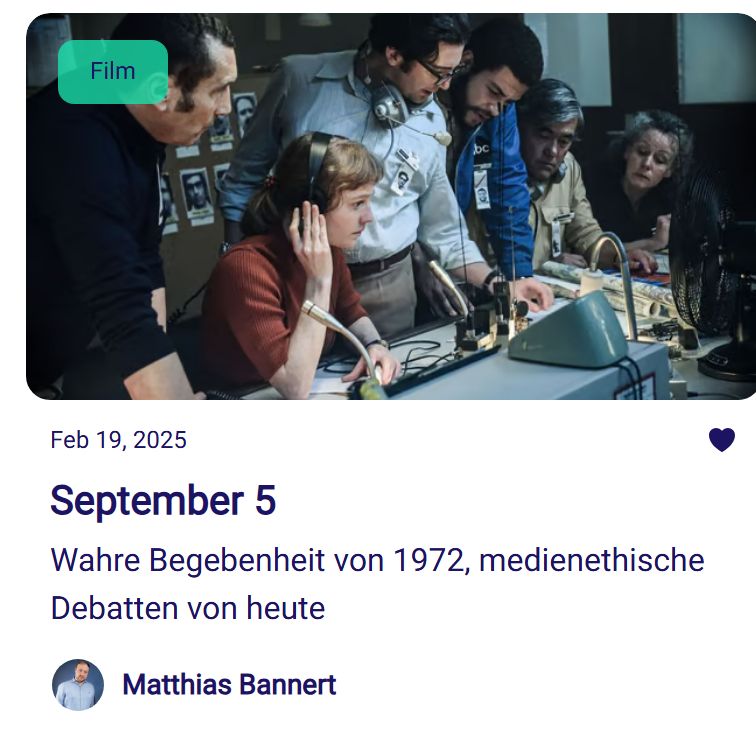 Mit insgesamt 10 Auszeichnungen beim Deutschen Filmpreis wurde „September 5“ geehrt, darunter die Lola in Gold in der Kategorie „Bester Film“. Das Werk von Tim Fehlbaum ist der erste in unserer Liste der „Medienmovies“

🎬 Mehr erfahren: buff.ly/rkSu22j