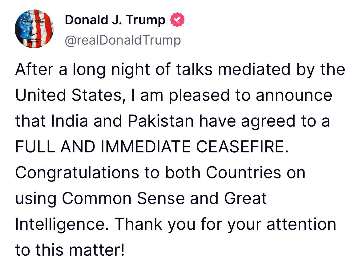 Congratulations to both countries  🇮🇳🇵🇰
