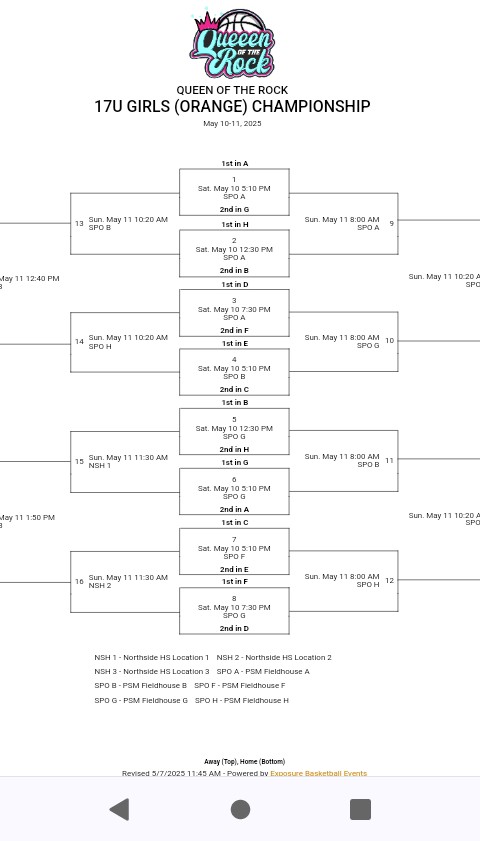 My schedule for this weekends tournament in Ft. Wayne, Indiana  (Queen of the Rock). New squad same program Wm Drive 17u MWG