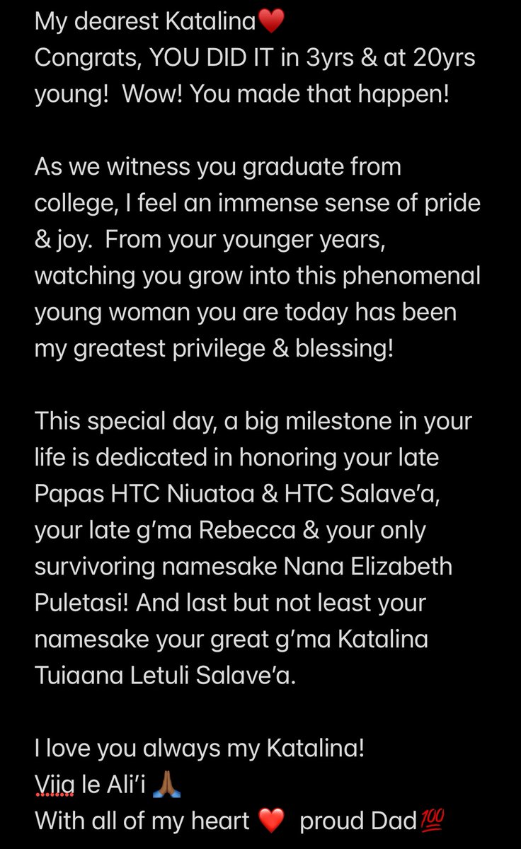 CoachJsalavea's tweet photo. Viia le Alii 🙏🏾 We love you Katalina♥️
#CollegeGrad #GodIsGood🙏🏾 https://t.co/UO8GVAX2A6