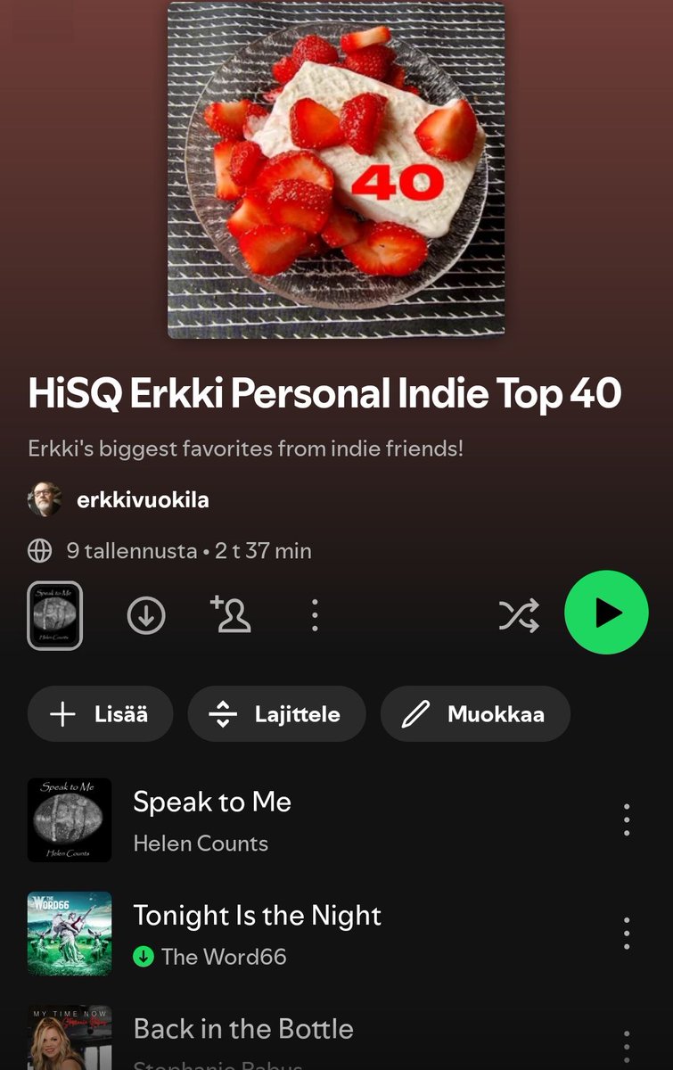 HiSQ ("The Story So Far" single with Minna Ora) (@hisq_official) on Twitter photo Erkki's personal playlist now Top 40! Only big favs! New ones:
<a href="/ScandalMusicUK/">Scandal- Our #album, SHY MOON is worth a listen!</a>
<a href="/beckblackrocket/">Beck Black</a>
<a href="/JaimeKyleMusic/">Jaime Kyle Music</a>
<a href="/RebeccaDownesUK/">Rebecca Downes</a>
<a href="/BraveRivalBand/">Brave Rival</a>
<a href="/HannytaMusic/">Hannyta</a>
Old ones:
<a href="/johnmckivergan/">John McKivergan</a>
<a href="/johnnyferrari/">John Michael Ferrari Singer Songwriter</a>
<a href="/animalsoulsmus1/">animalsoulsmusic</a>
<a href="/DignardCatia/">Catia Dignard</a>
<a href="/daboiderinho/">da boi derinho</a>
open.spotify.com/playlist/7LTjb… Erkki's personal playlist now Top 40! Only big favs! New ones:
<a href="/ScandalMusicUK/">Scandal- Our #album, SHY MOON is worth a listen!</a>
<a href="/beckblackrocket/">Beck Black</a>
<a href="/JaimeKyleMusic/">Jaime Kyle Music</a>
<a href="/RebeccaDownesUK/">Rebecca Downes</a>
<a href="/BraveRivalBand/">Brave Rival</a>
<a href="/HannytaMusic/">Hannyta</a>
Old ones:
<a href="/johnmckivergan/">John McKivergan</a>
<a href="/johnnyferrari/">John Michael Ferrari Singer Songwriter</a>
<a href="/animalsoulsmus1/">animalsoulsmusic</a>
<a href="/DignardCatia/">Catia Dignard</a>
<a href="/daboiderinho/">da boi derinho</a>
open.spotify.com/playlist/7LTjb…