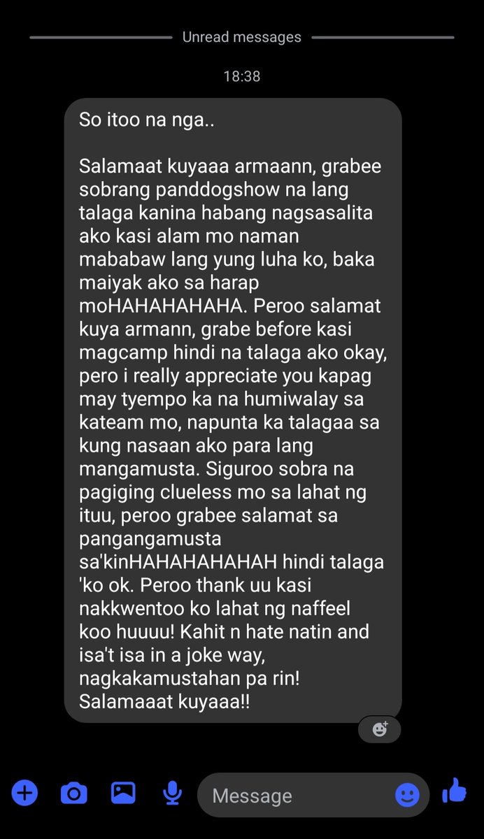 rmnnprds's tweet photo. nagulat, natuwa, naiyak, nabuhayan. iyan ang mga damdaming naramdaman ko noong natanggap ko ang mensahe mo. 'di mo alam kung gaano ko ito ka kailangan. salamat sa pag appreciate. makakaasa palagi na hindi kayo kalilimutan. sasamahan kayo hanggang dulo. https://t.co/K1omUj4OaE