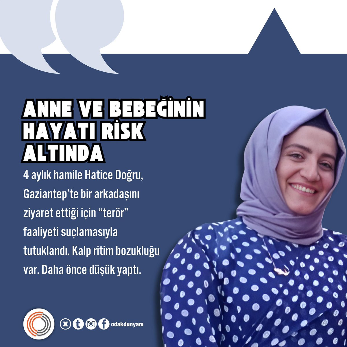 CANBERK_dr_2's tweet photo. "Eşim Hatice, kalp ritim bozukluğu hastası, 6 aylıkken düşük yaptı, şu an 4 aylık hamile. Gözaltına alınıp G.Antep'e götürüldü. Hayatından endişeliyiz! Lütfen yardım edin, gerekirse e-nabız belgelerini paylaşabiliriz.

Gençleri SerbestBırakın
#calikholding Özgür Özel 
#TSvGS https://t.co/jyWmtwUcMJ