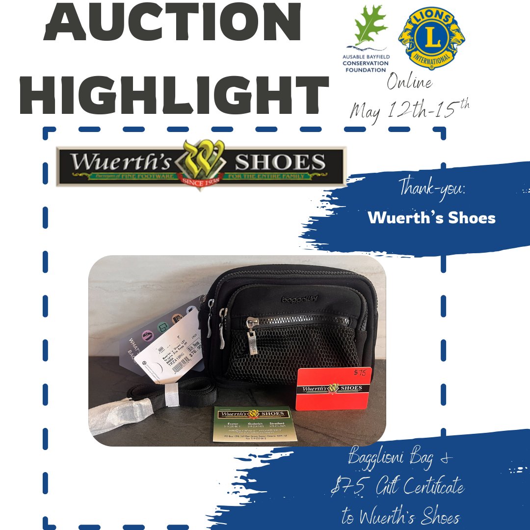 Put your best foot forward with a $75 gift card to Wuerth's Shoes, and a stylish black Baggallini purse. Total value of ~$160. Courtesy of Wuerth's Shoes, Exeter. Bidding starts Monday, May 12, 2025 at 8 a.m.: zeffy.com/ticketing/35th… #ConservationAuction
