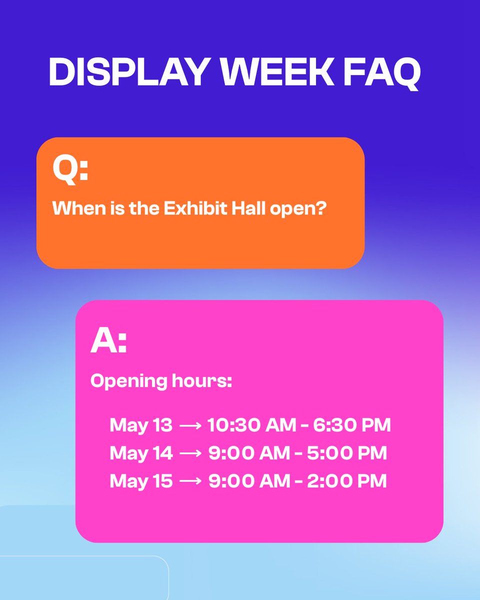 DisplayWeekSID's tweet image. Check out our FAQs to get the answers you need to ensure a seamless and enjoyable experience at Display Week 2025!

👉 Dive into the full FAQ list here: displayweek.pulse.ly/h2b6xn08i9

Web view version of the mobile app: dw25.inmapz.com

#DisplayWeek2025 #EventFAQs #DisplayTech