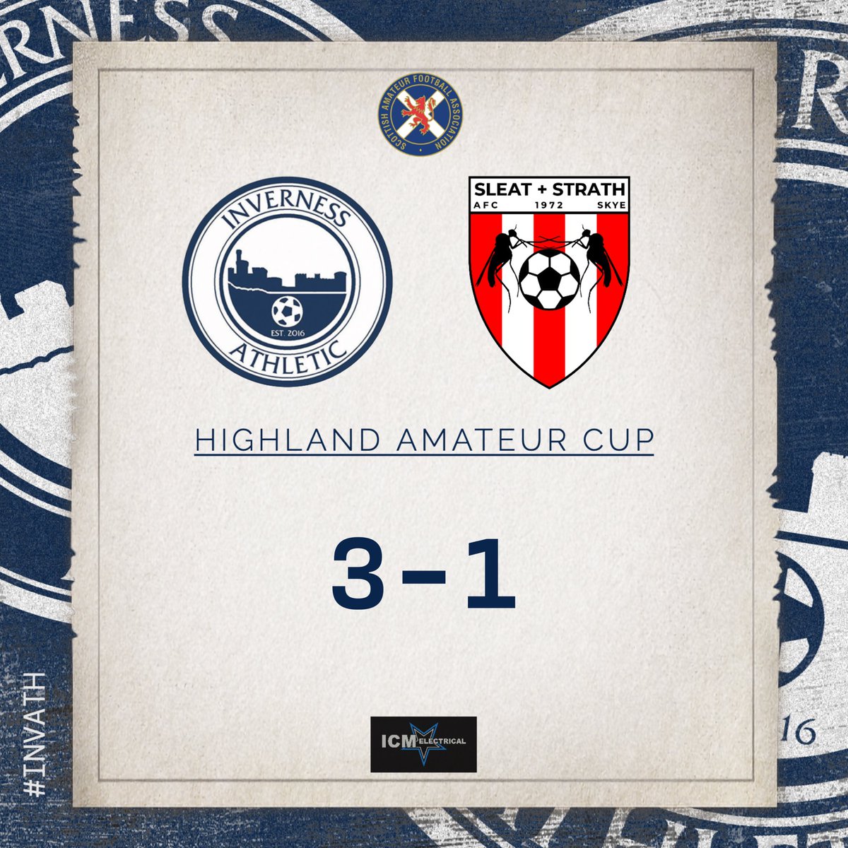 Inverness Athletic Football Club (@invernessathfc) on Twitter photo Athletic booked our place in the next round of this seasonโs <a href="/highlandamcup/">Highland Amateur Cup</a> with a 3-1 win
Sam Mackay โฝ๏ธโฝ๏ธ
Tom Henderson โฝ๏ธ
Weโd like to wish <a href="/Sleat_StrathAFC/">Sleat and Strath AFC</a> all the best for the rest of their season and a safe journey home.
๐คICM Electrical
#InvAth #HighlandAmateurCup Athletic booked our place in the next round of this seasonโs <a href="/highlandamcup/">Highland Amateur Cup</a> with a 3-1 win
Sam Mackay โฝ๏ธโฝ๏ธ
Tom Henderson โฝ๏ธ
Weโd like to wish <a href="/Sleat_StrathAFC/">Sleat and Strath AFC</a> all the best for the rest of their season and a safe journey home.
๐คICM Electrical
#InvAth #HighlandAmateurCup
