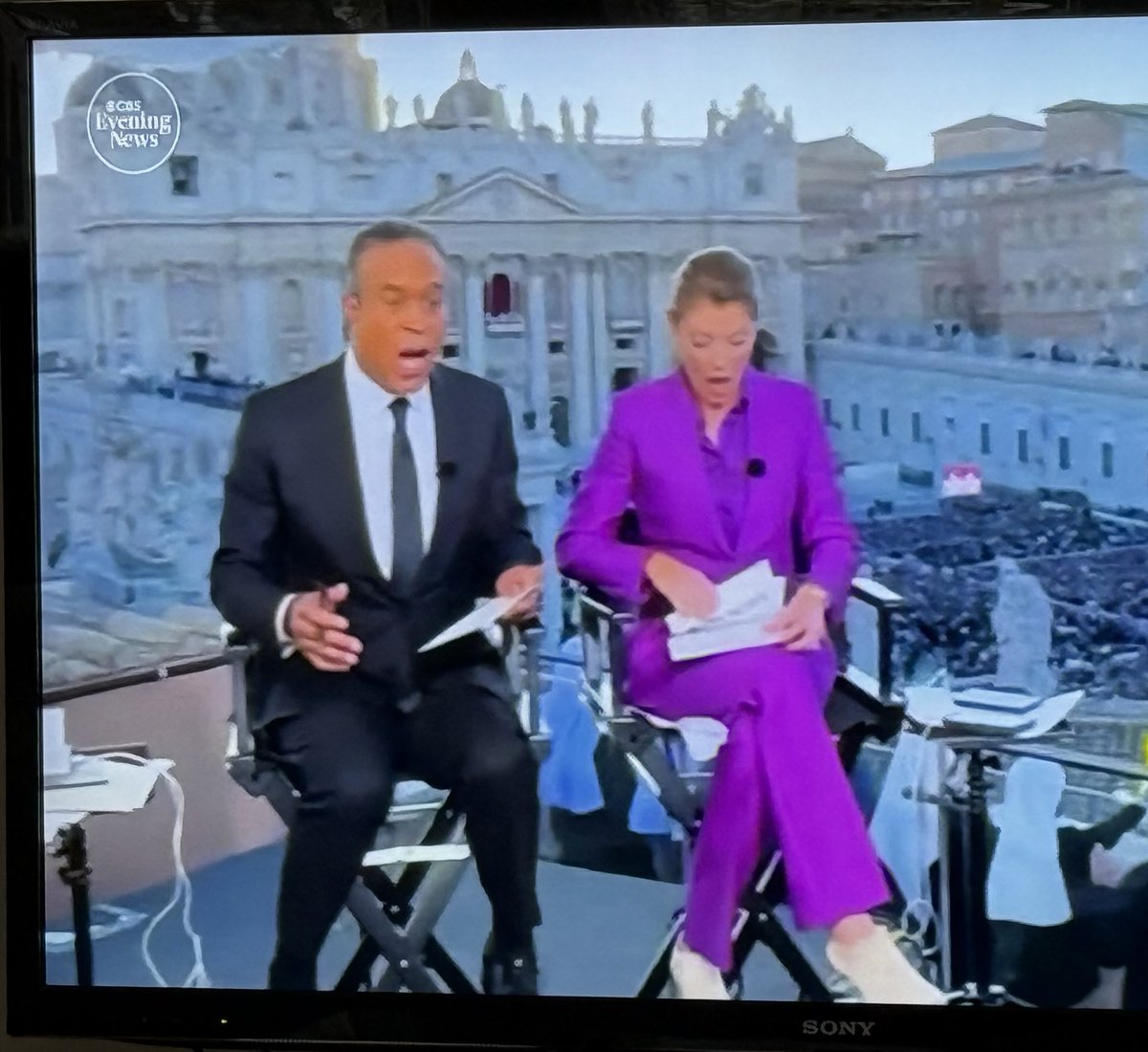 Kerry__Vance's tweet photo. Love the unscripted, unadulterated response by @CBSNews @CBSEveningNews @NorahODonnell @mauriceduboistv to the announcement that we have an American Pope 😮 🩵💒🙏!
THIS is professional reporting~connecting to the public unabashedly. 
#PopeLeoXIV https://t.co/1zqxm62bwR