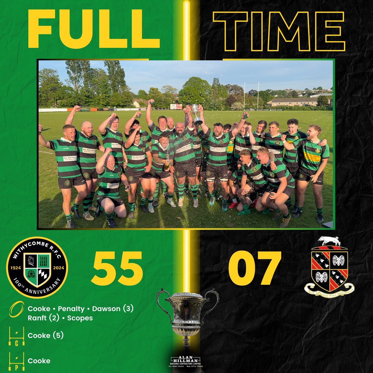 𝗖𝗛𝗔𝗠𝗣𝗜𝗢𝗡𝗦!!! The boys have done it and in emphatic style as they run in 8 tries in a huge Devon Junior Cup win. 

Thanks to Old Techs for coming up and the very best of luck for the 2025/26 season. 

🤝 Withies x Alan Hillman Building Contractors 

#Withies