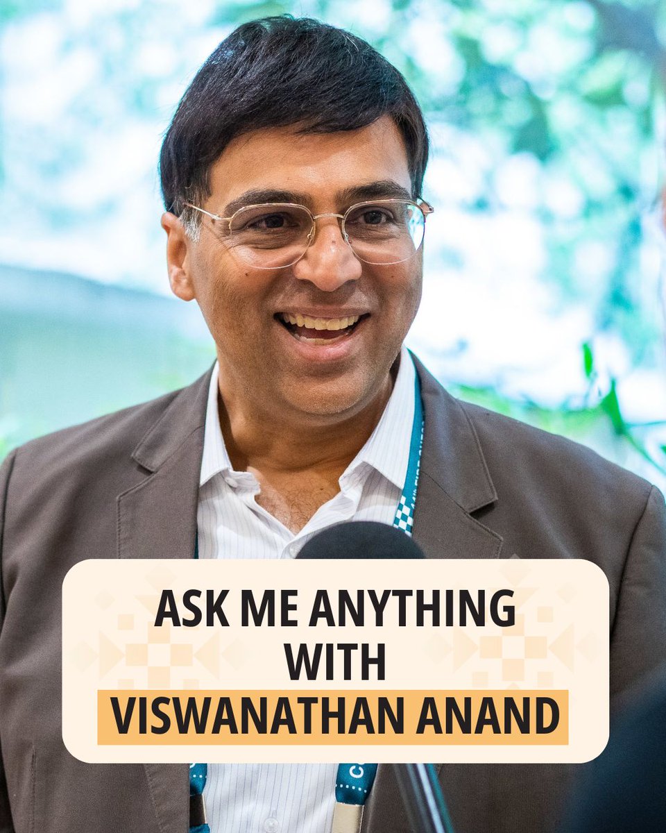 International Chess Federation (@fide_chess) on Twitter photo Ask Me Anything with 🇮🇳 Vishy Anand <a href="/vishy64theking/">Viswanathan Anand</a>!♟️
🤩 Got a question for the five-time World Champion? Now’s your chance!
👇 Drop your questions in the comments, and the best ones will be asked in an interview at the FIDE Women’s Grand Prix in 🇦🇹 Austria!
Vishy Anand will Ask Me Anything with 🇮🇳 Vishy Anand <a href="/vishy64theking/">Viswanathan Anand</a>!♟️
🤩 Got a question for the five-time World Champion? Now’s your chance!
👇 Drop your questions in the comments, and the best ones will be asked in an interview at the FIDE Women’s Grand Prix in 🇦🇹 Austria!
Vishy Anand will
