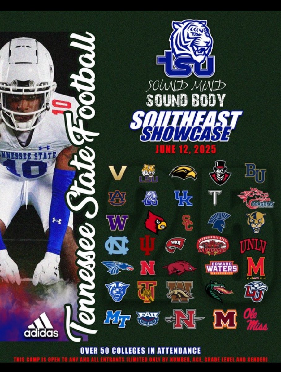 NPA (@ncec_recruiting) on Twitter photo Kenneth Simon <a href="/K2simon_/">Kenneth Simon ll</a> 4 ⭐️ Top 250 DB is Confirmed for TSU Southeast Showcase Mega Camp powered by SMSB/ <a href="/adidas/">adidas</a> on June 12th!
Over 60 Colleges will be in attendance, Register:southeastshowcase.ryzerevents.com
<a href="/smsbacademy/">SoundMind SoundBody®</a> <a href="/reggiebarlow/">Reggie Barlow</a> Kenneth Simon <a href="/K2simon_/">Kenneth Simon ll</a> 4 ⭐️ Top 250 DB is Confirmed for TSU Southeast Showcase Mega Camp powered by SMSB/ <a href="/adidas/">adidas</a> on June 12th!
Over 60 Colleges will be in attendance, Register:southeastshowcase.ryzerevents.com
<a href="/smsbacademy/">SoundMind SoundBody®</a> <a href="/reggiebarlow/">Reggie Barlow</a>